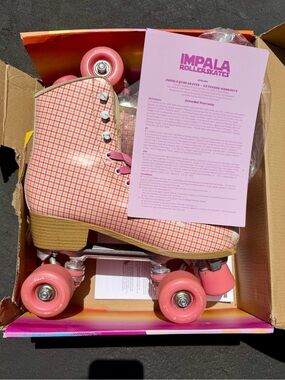 Impala Pink Plaid Roller Skates, size W10